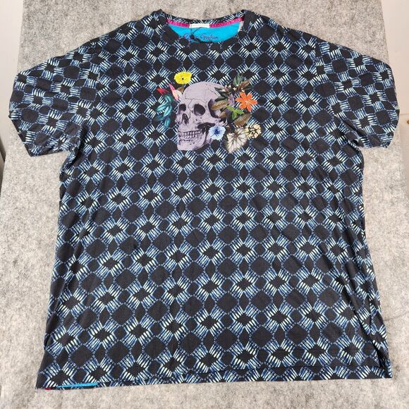 Robert Graham Mens T Shirt 3XLT Tall Embroidered Skull Floral Designer Halloween